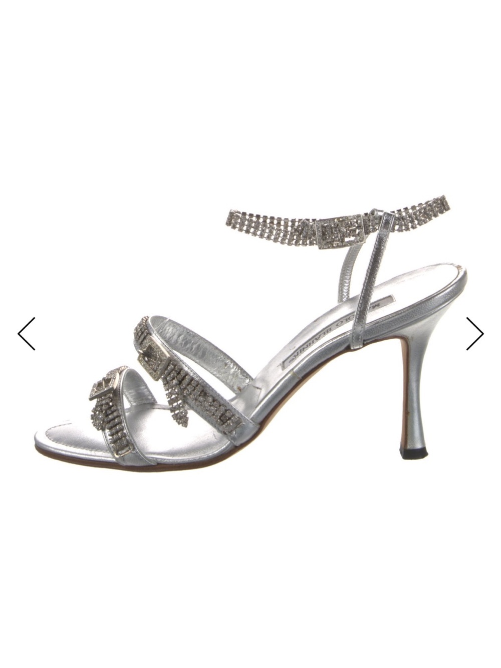 Manolo Blahnik Silver Rhinestone Ankle-Strap Heels